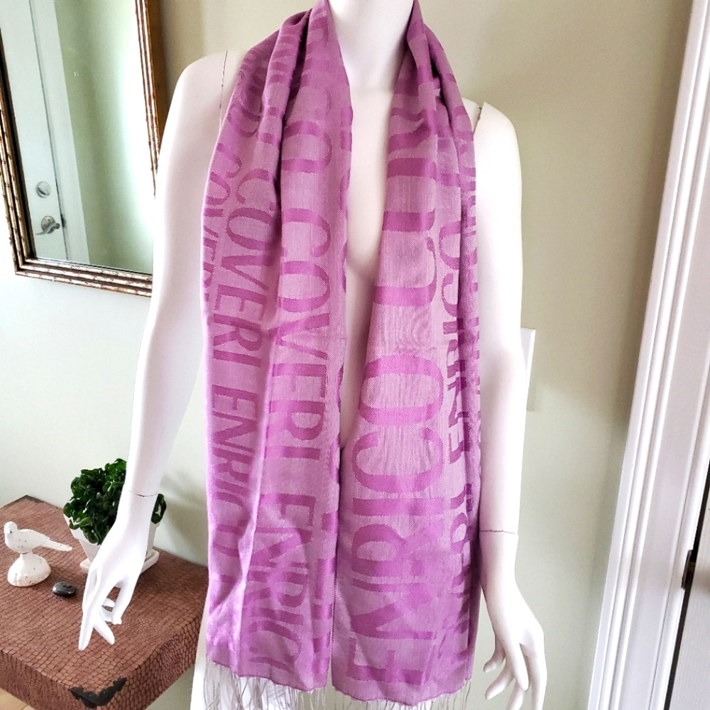 Enrico Coveri Woven Scarf Orchid Reversible Authentic NWT 70"x 30"